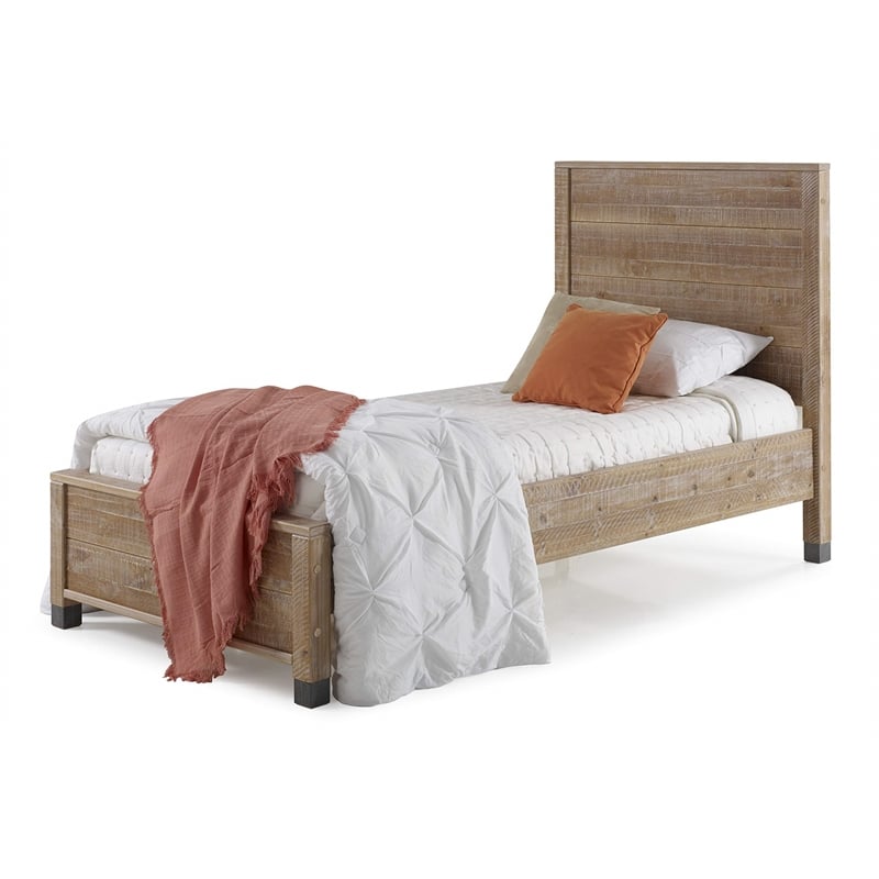 Pemberly Row Solid Wood King Platform Bed in Shabby White Finish