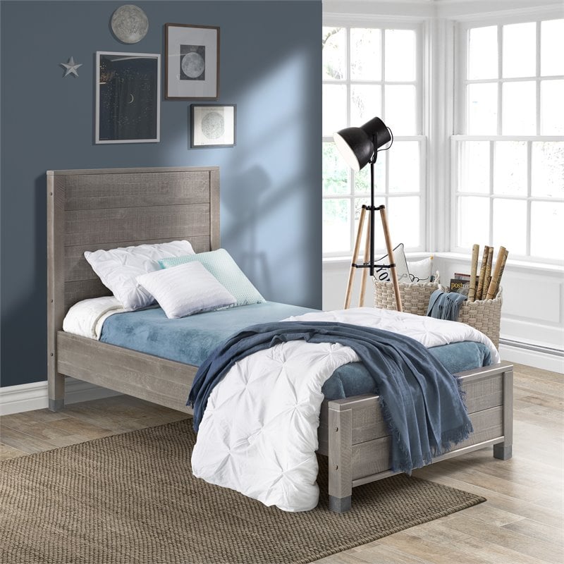 Pemberly Row Solid Wood Twin Platform Bed in Driftwood Gray Finish