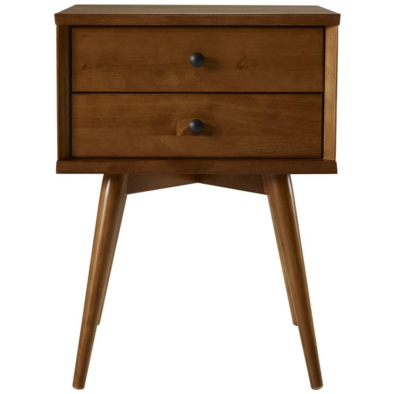 Pemberly Row Mid-Century Solid Wood 2-Drawer Nightstand in Castanho Brown