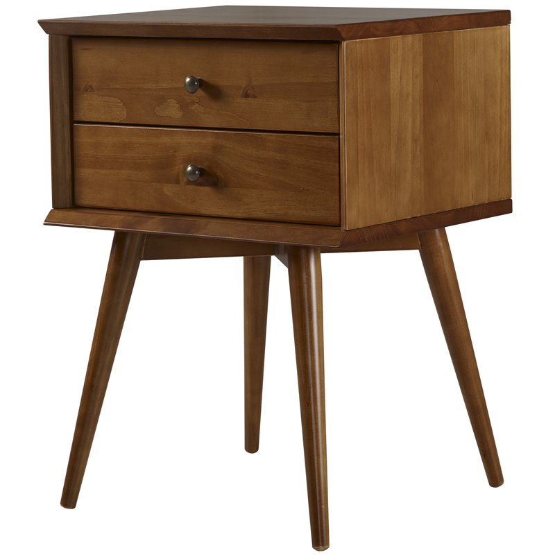 Pemberly Row Mid-Century Solid Wood 2-Drawer Nightstand in Castanho Brown