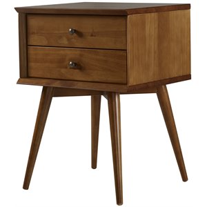 Pemberly Row Mid-Century Solid Wood 2-Drawer Nightstand in Castanho Brown