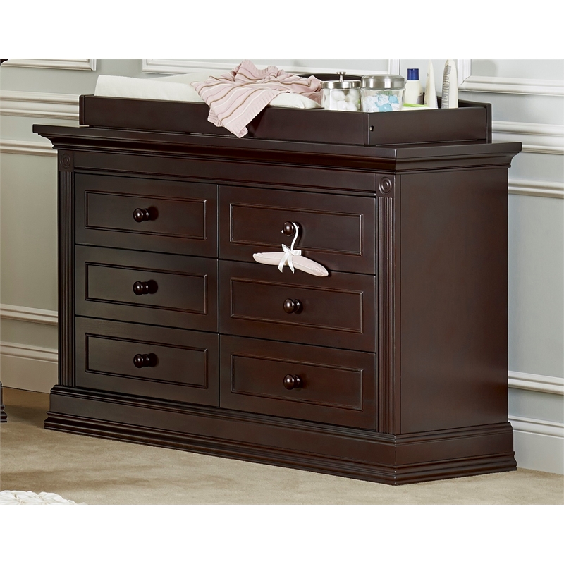 Pemberly Row 6-Drawer Traditional Wood Dresser in Espresso Finish