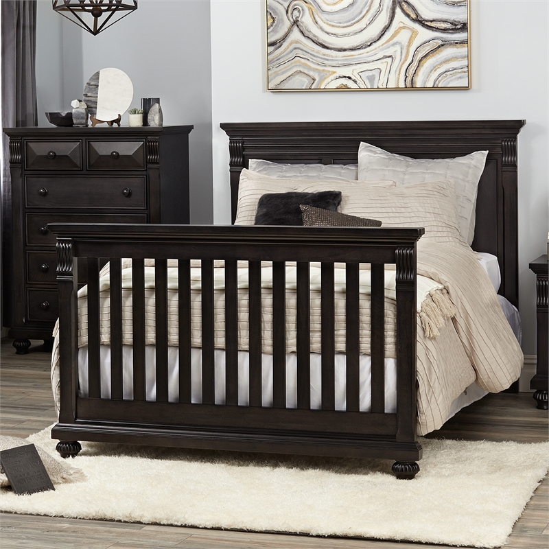 Pemberly Row Traditional Wood Full Bed Conversion Kit in Bittersweet Finish
