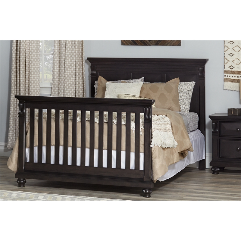 Pemberly Row Traditional Wood Full Bed Conversion Kit in Bittersweet Finish