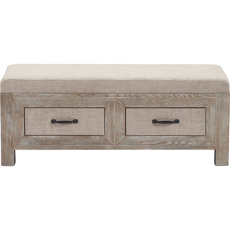 Pemberley Row Upholstered Beige Storage Bench Rectangular