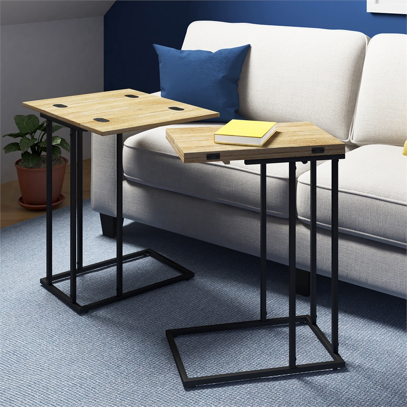 Pemberly Row Harton Rustic Expandable C Side Table Natural Brown