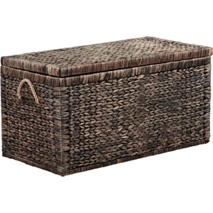 Pemberly Row Mid-Century Wicker / Rattan Storage Trunk in Brown