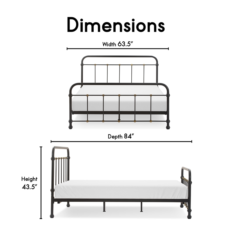 Pemberly Row Modern Renaud Parisian Metal Queen Bed Frame in Black