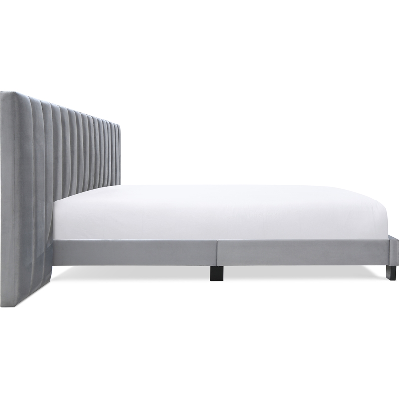 Pemberly Row Gramercy Channel Tufted Upholstered Bed Queen Size Grey Velvet