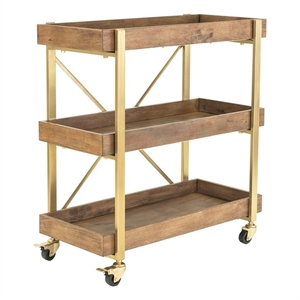 Pemberley Row Wooden Gold Bar Cart Rectangular Smooth-Rolling Unassembled