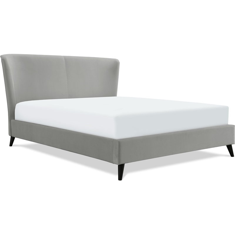 Pemberly Row Adele Wingback Upholstered Platform Bed Queen Size Gray