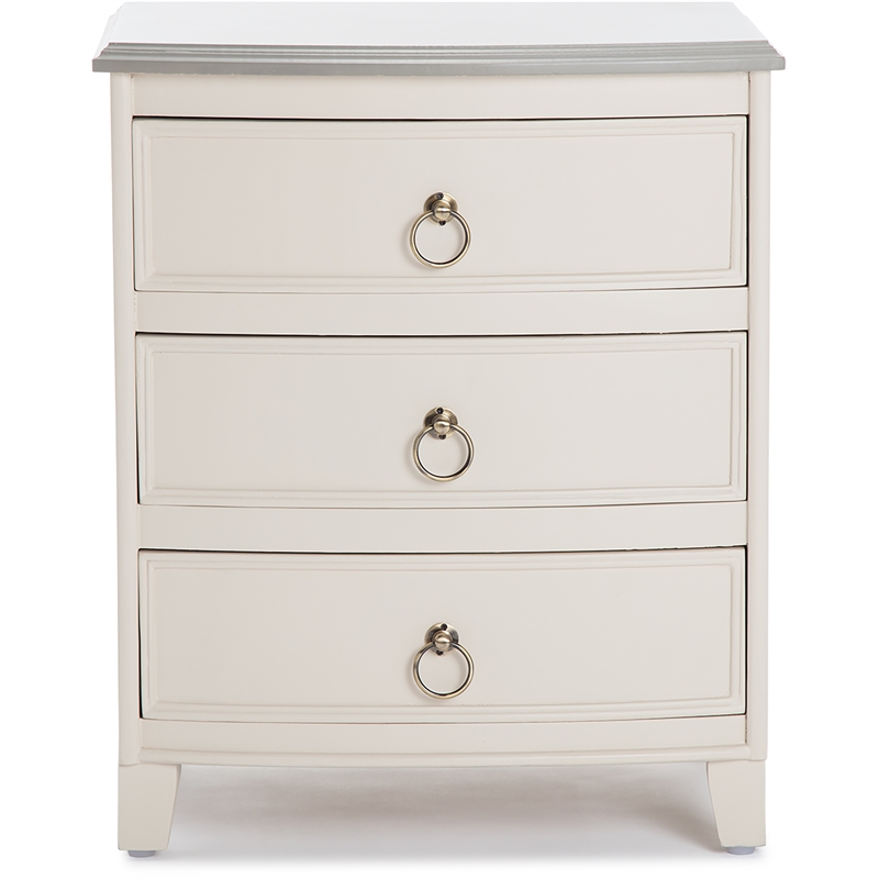 Pemberly Row Charleston End Table Nightstand with Drawers Cream White Gray