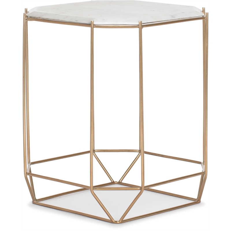 Pemberly Row Colton Solid Marble Top Accent Table w/ Gold Metal Base White Gold