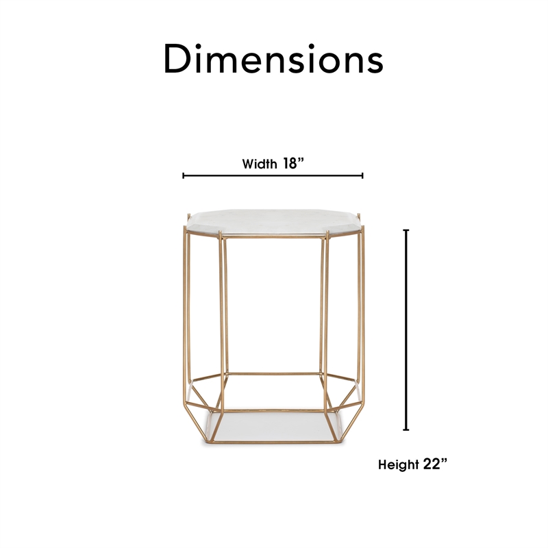 Pemberly Row Colton Solid Marble Top Accent Table w/ Gold Metal Base White Gold