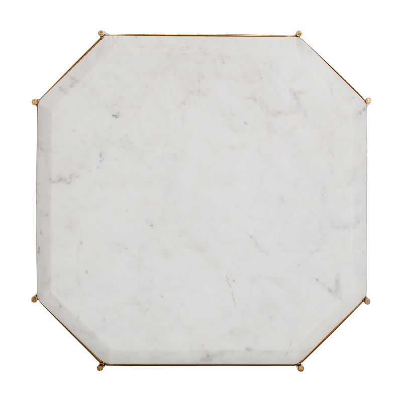 Pemberly Row Colton Solid Marble Top Accent Table w/ Gold Metal Base White Gold