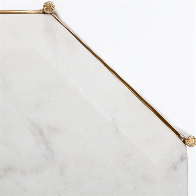 Pemberly Row Colton Solid Marble Top Accent Table w/ Gold Metal Base White Gold