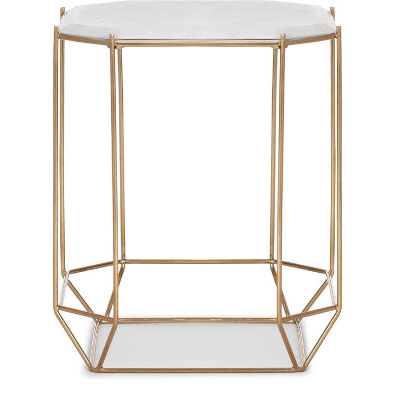 Pemberly Row Colton Solid Marble Top Accent Table w/ Gold Metal Base White Gold