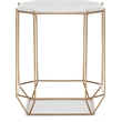 Pemberly Row Colton Solid Marble Top Accent Table w/ Gold Metal Base White Gold