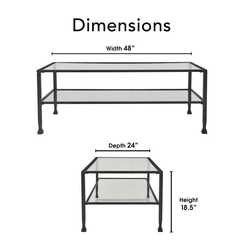 Pemberly Row Modern / Contemporary Maddox Glass and Metal Coffee Table Black