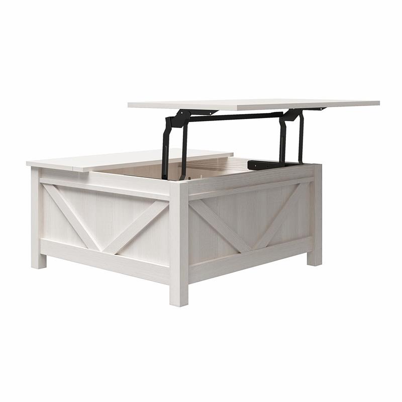 Pemberly Row Modern / Contemporary Lift-Top Coffee Table in Ivory Pine