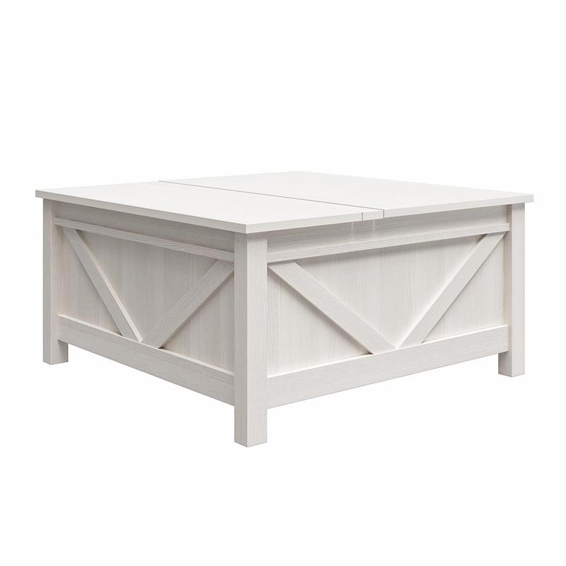 Pemberly Row Modern / Contemporary Lift-Top Coffee Table in Ivory Pine
