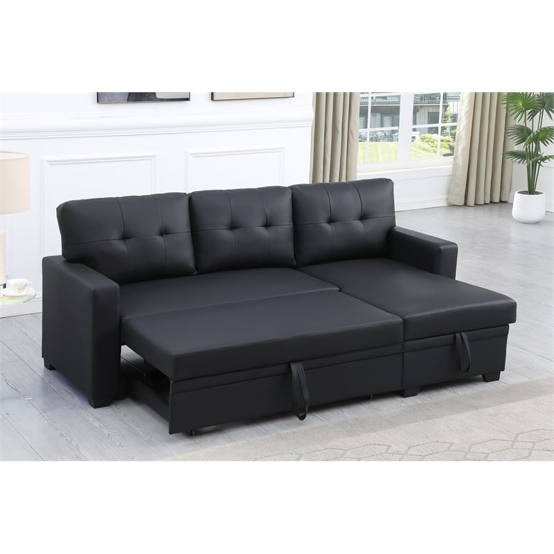 Pemberley Row Faux Leather Black Sofa L-Shaped Reversible 82