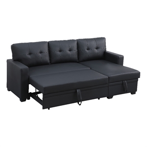 Pemberley Row Faux Leather Black Sofa L-Shaped Reversible 82&quot Unassembled