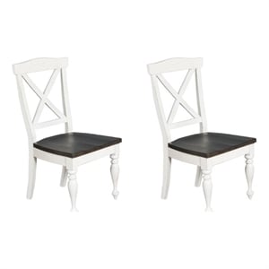 Pemberly Row Modern 41&quot Wood Crossback Chair in White/Dark Brown (Set of 2)