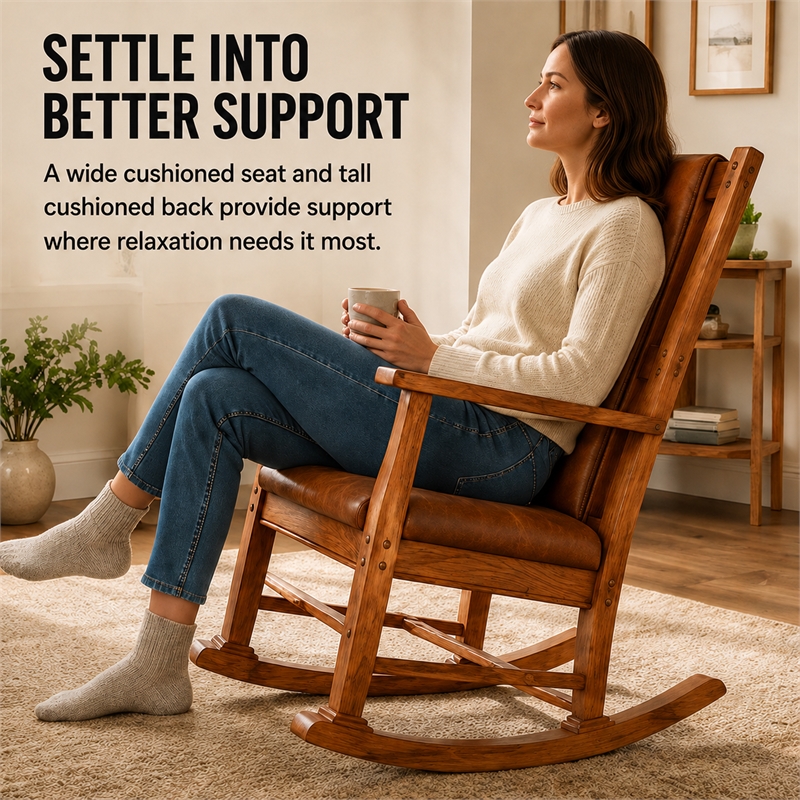 Pemberley Row Mindi Wood Rustic Oak Rocking Chair Rectangular Gentle Rocking Motion 41