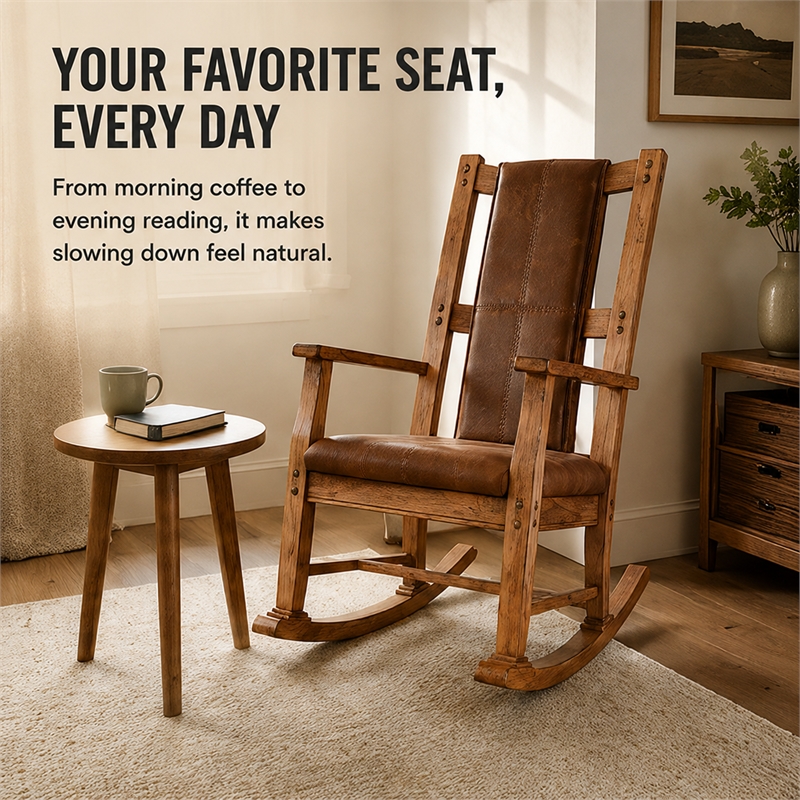 Pemberley Row Mindi Wood Rustic Oak Rocking Chair Rectangular Gentle Rocking Motion 41