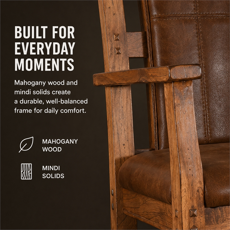 Pemberley Row Mindi Wood Rustic Oak Rocking Chair Rectangular Gentle Rocking Motion 41