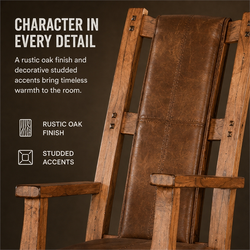 Pemberley Row Mindi Wood Rustic Oak Rocking Chair Rectangular Gentle Rocking Motion 41