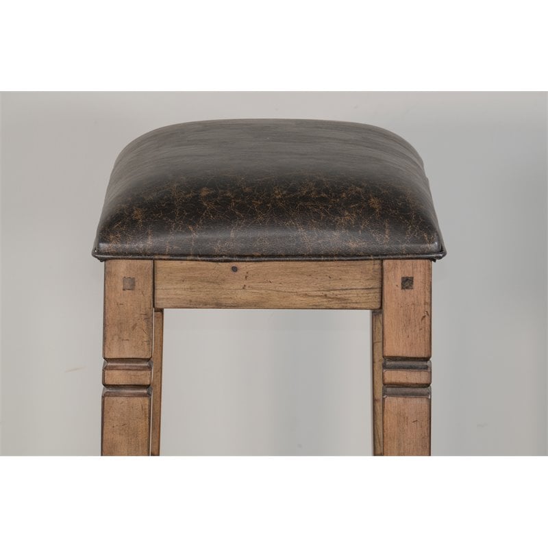 Pemberley Row Mahogany Wood Buckskin Brown Backless Barstool Upholstered Vinyl Seat 30