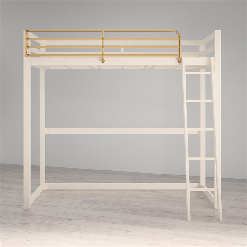 Pemberly Row Contemporary Twin Solid Metal Loft Bed in White