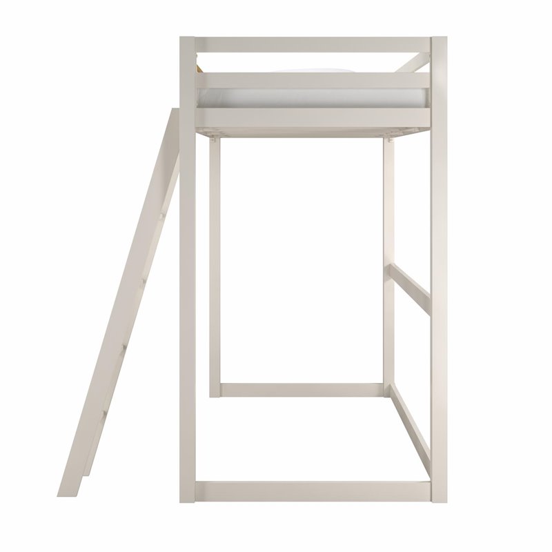 Pemberly Row Contemporary Twin Solid Metal Loft Bed in White