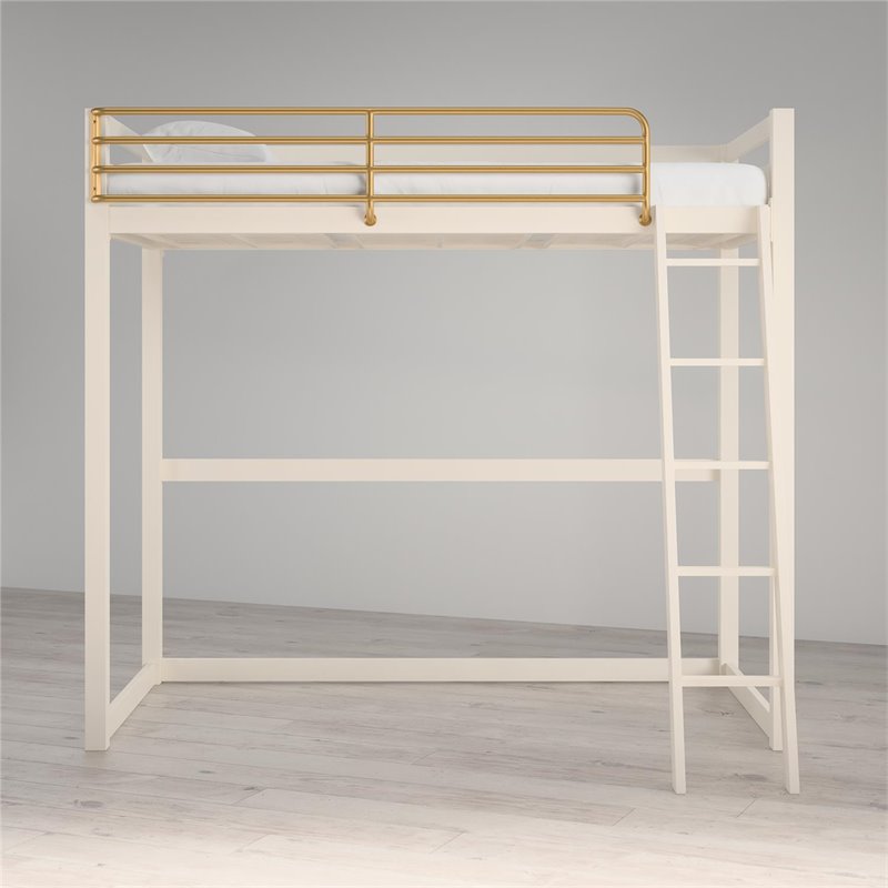Pemberly Row Contemporary Twin Solid Metal Loft Bed in White