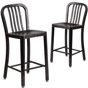 Pemberly Row 24&quot Metal Slat Back Counter Stool in Black and Antique Gold