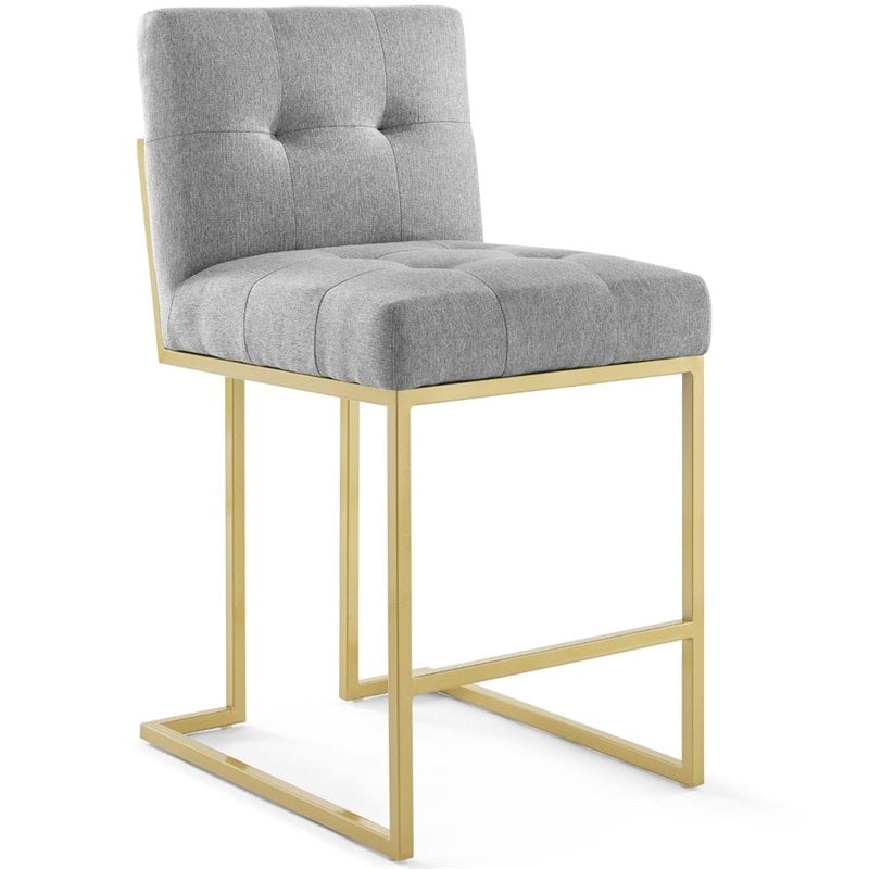 Pemberly Row Upholstered Counter Stool in Gold and Light Gray (Set of 2)