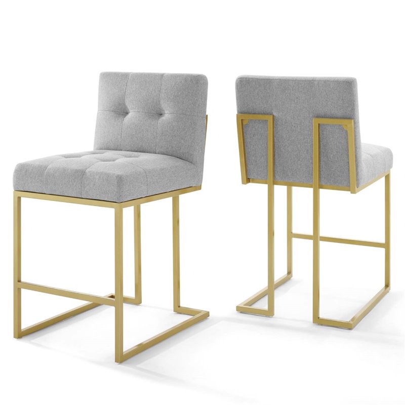 Pemberly Row Upholstered Counter Stool in Gold and Light Gray (Set of 2)