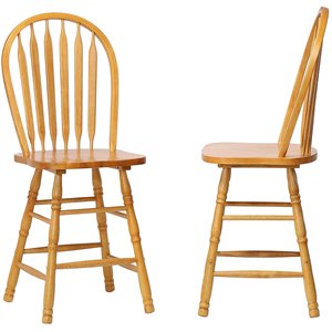 Pemberly Row Arrowback 24&quot Solid Wood Counter Stool in Light Oak (Set of 2)