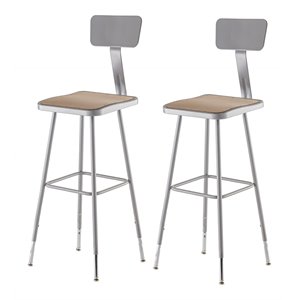 Pemberly Row 32-39&quot Metal Heavy Duty Stool with Backrest in Brown/Gray