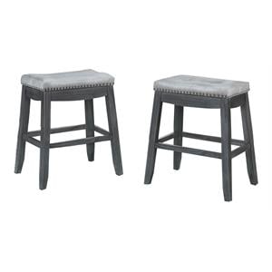 Pemberly Row 24&quot Counter Height Solid Wood Saddle Stools in Gray (Set of 2)