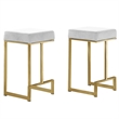 Pemberly Row Velvet Backless Counter Height Stool in White/Gold (Set of 2)