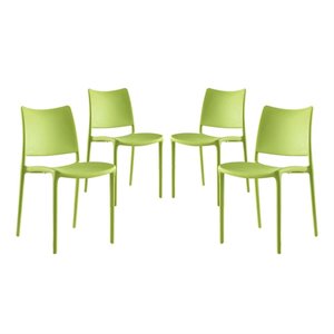 Pemberly Row 17.5&quot Modern Plastic Dining Side Chair in Green (Set of 4)
