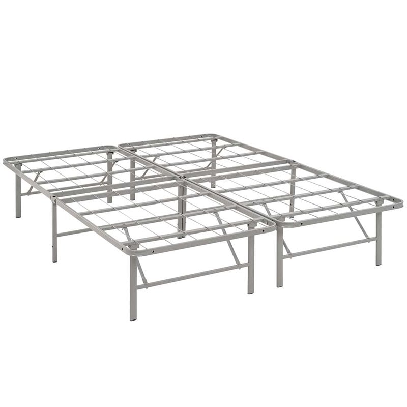Pemberly Row Modern Stainless Steel Queen Metal Bed Frame in Gray