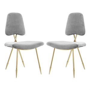 Pemberly Row 19&quot Modern Velvet Dining Side Chair in Gray (Set of 2)