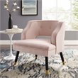 Pemberly Row Modern Velvet Button Tufted Open Back Armchair in Pink