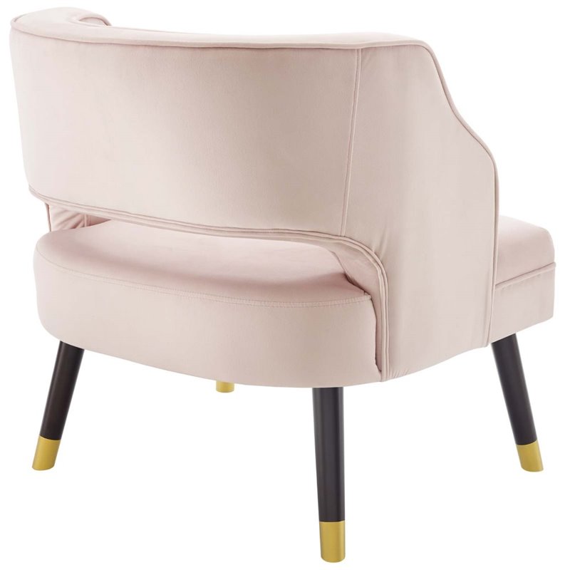 Pemberly Row Modern Velvet Button Tufted Open Back Armchair in Pink