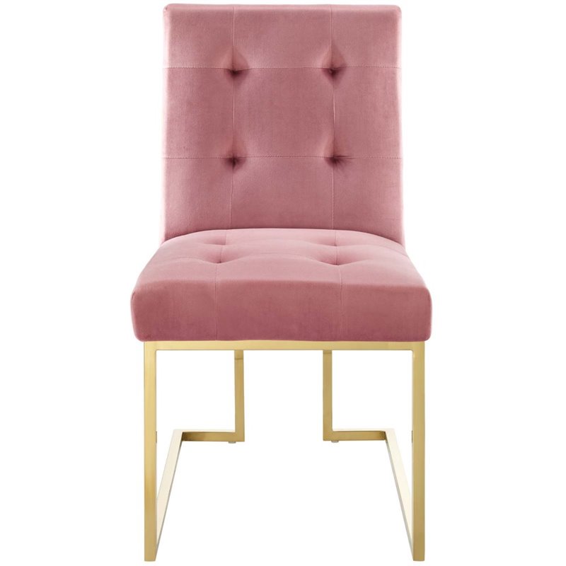 Pemberley Row Velvet Dusty Rose Pink Dining Chair Rectangular Biscuit-Tufted 35.5
