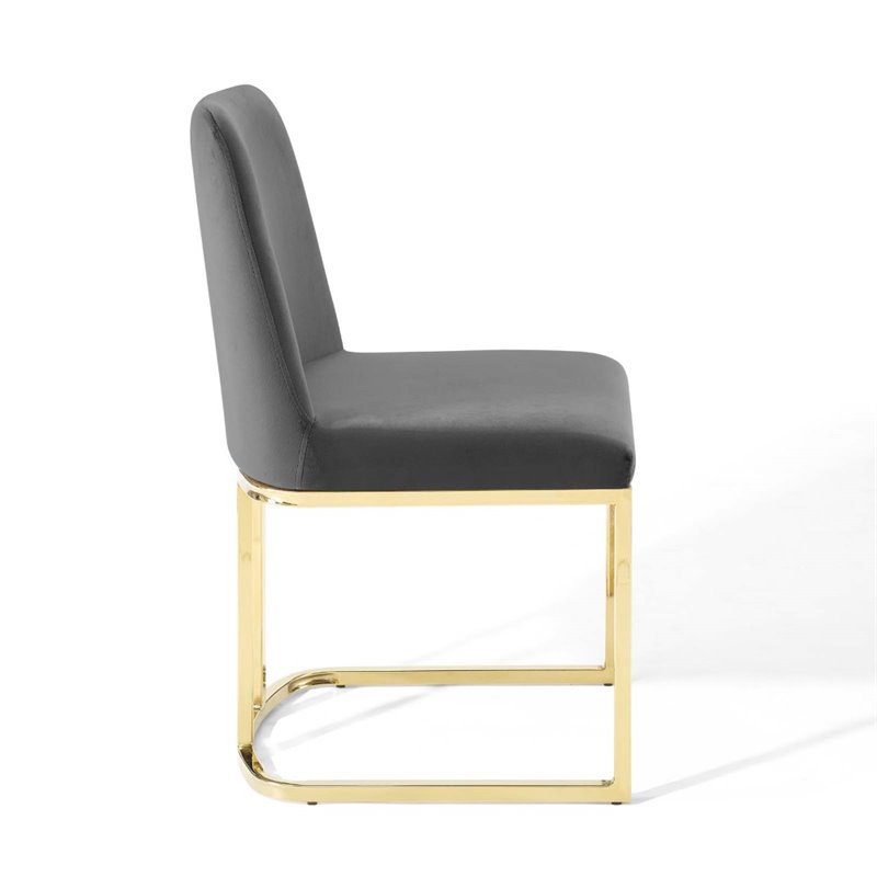 Pemberley Row Velvet Gray and Gold Dining Side Chair Sled Base Stain-Resistant 32